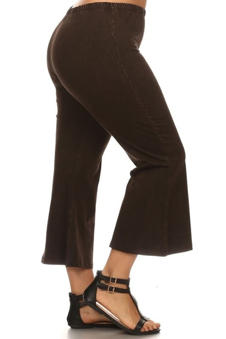 🌻Chatoyant Plus Size Mineral Washed Crop Flare Brown 1XL